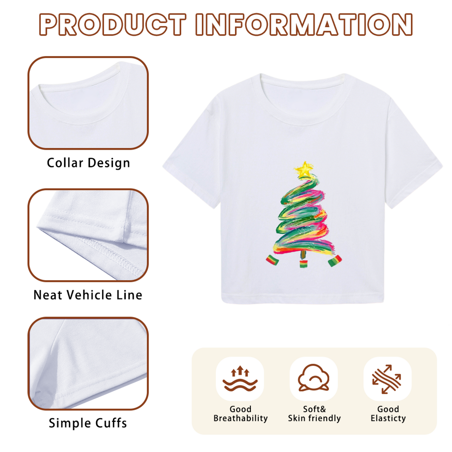 Vibrant Paint?Stroke Christmas Tree Trendy Crop Top