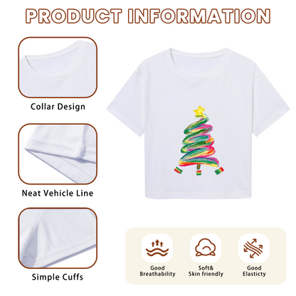 Vibrant Paint?Stroke Christmas Tree Trendy Crop Top