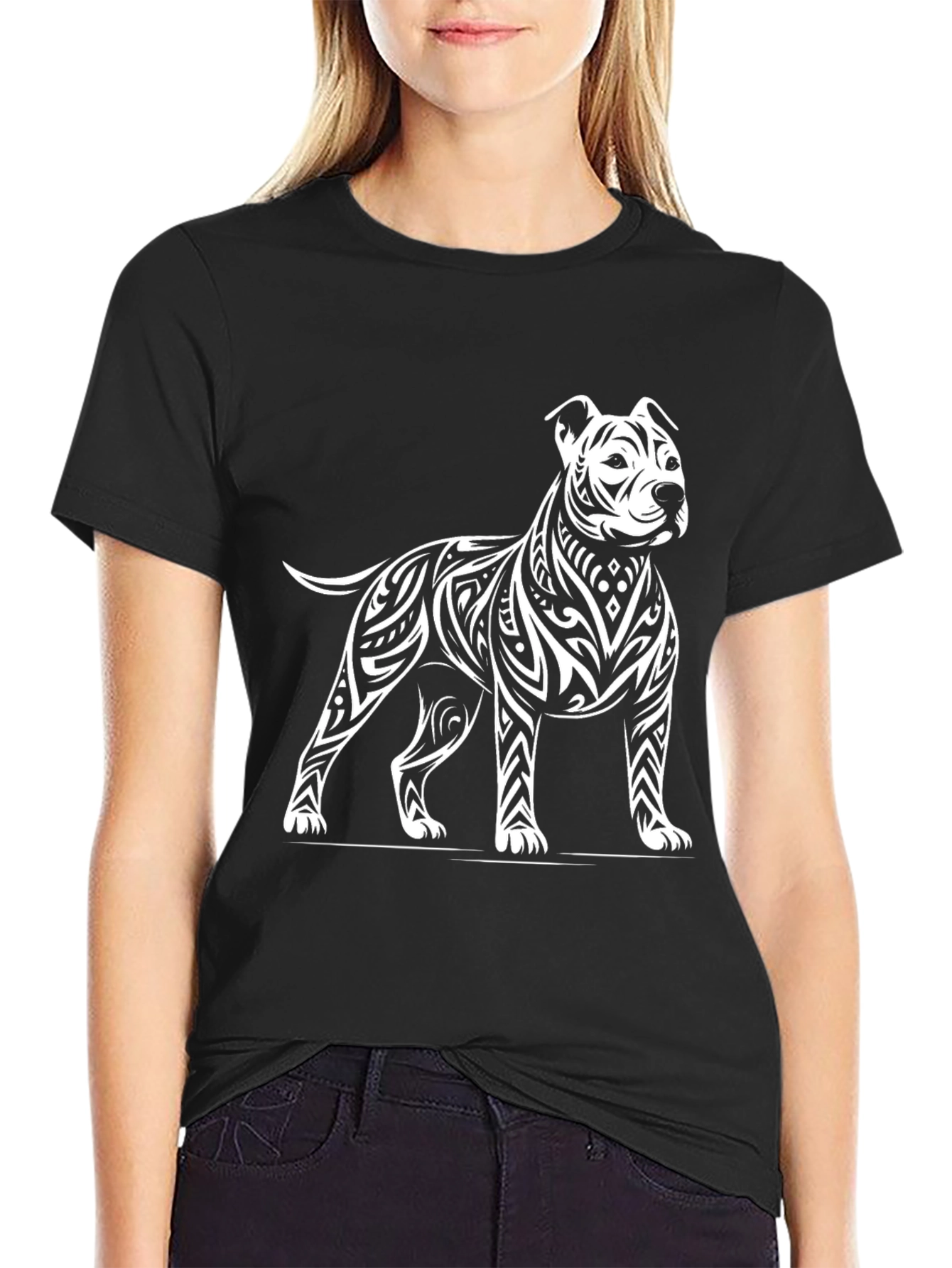 Tribal Pitbull Graphic Tee - Black Cotton Blend