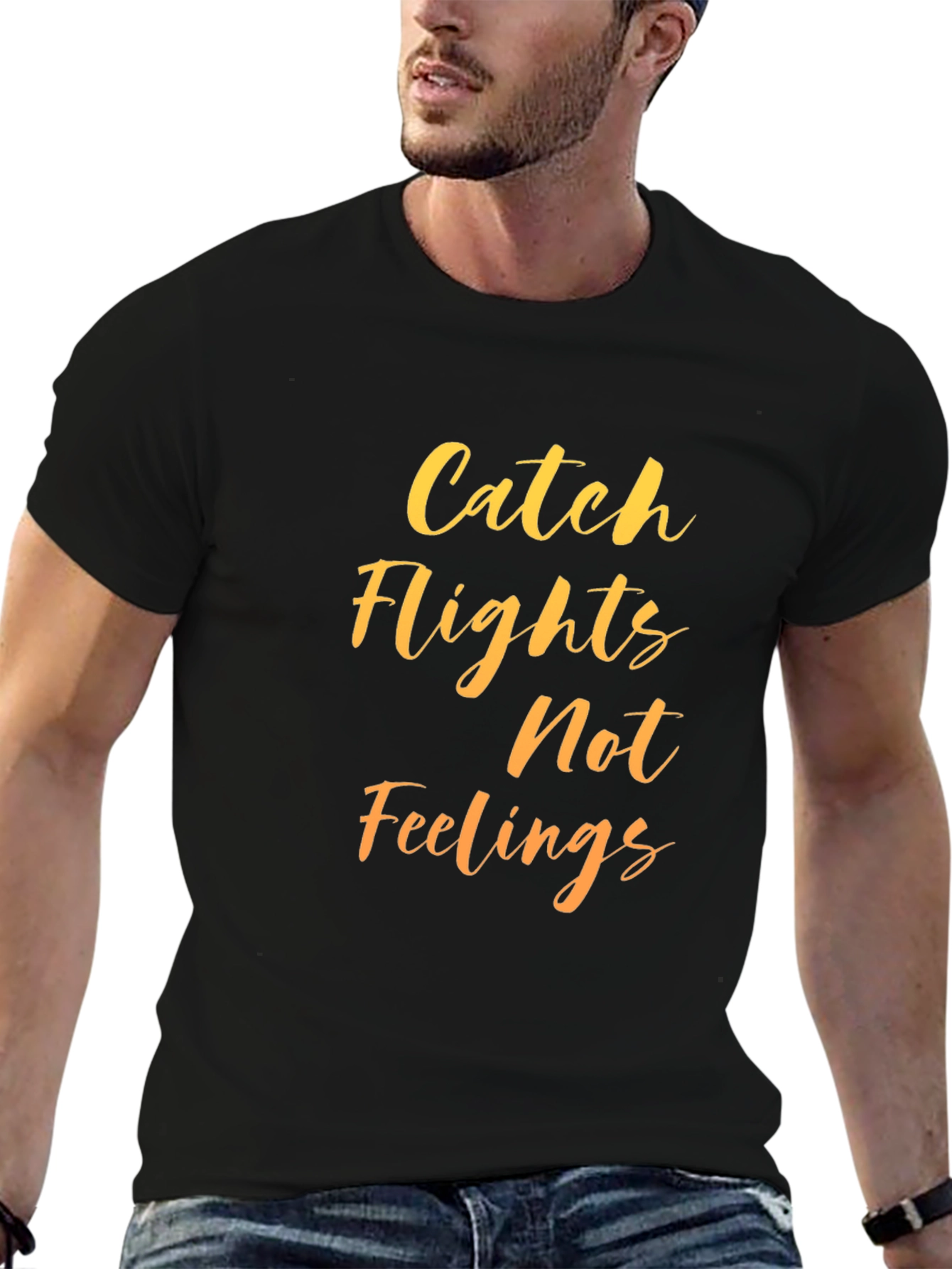 Catch Flights Not Feelings Graphic Tee - Black