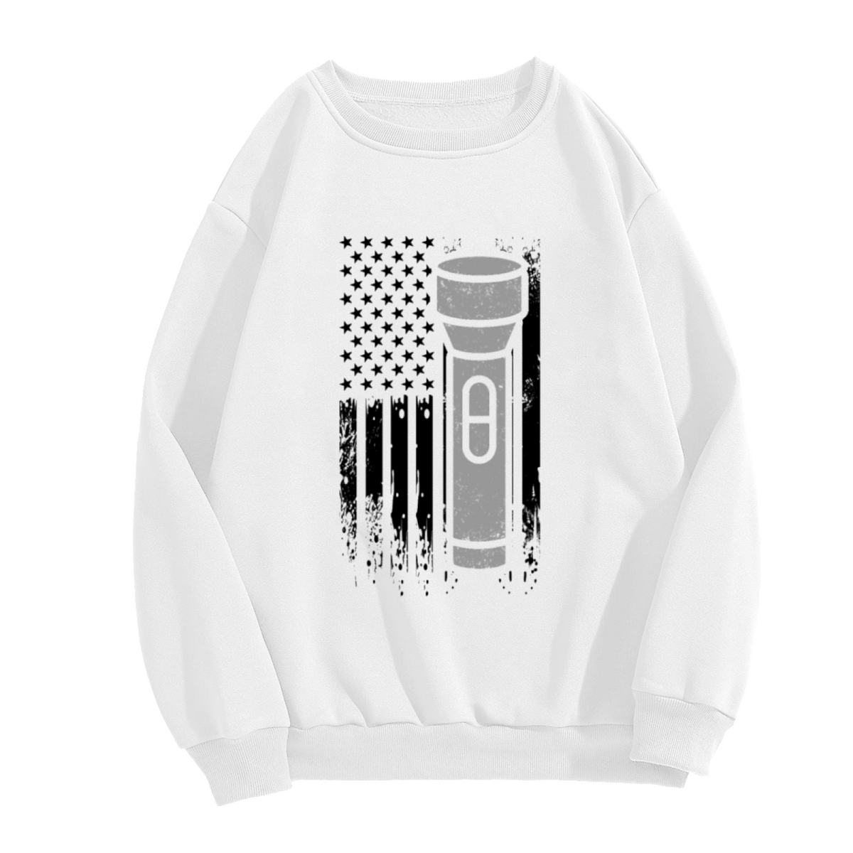 Distressed American Flag Flashlight Crewneck Sweatshirt - Patriotic USA Veteran Pullover