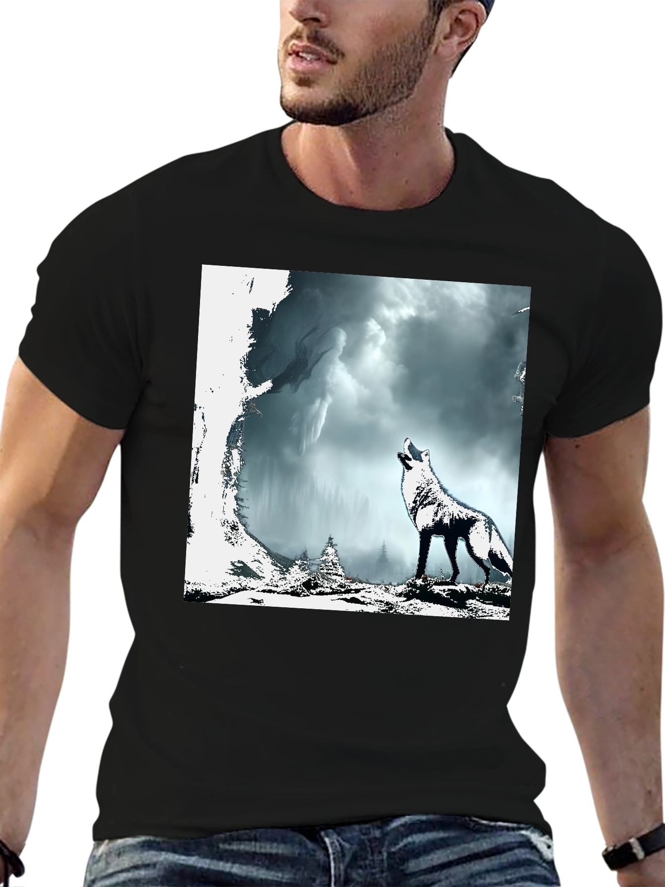 Wolf Howl Graphic Tee - Mens Black T-Shirt