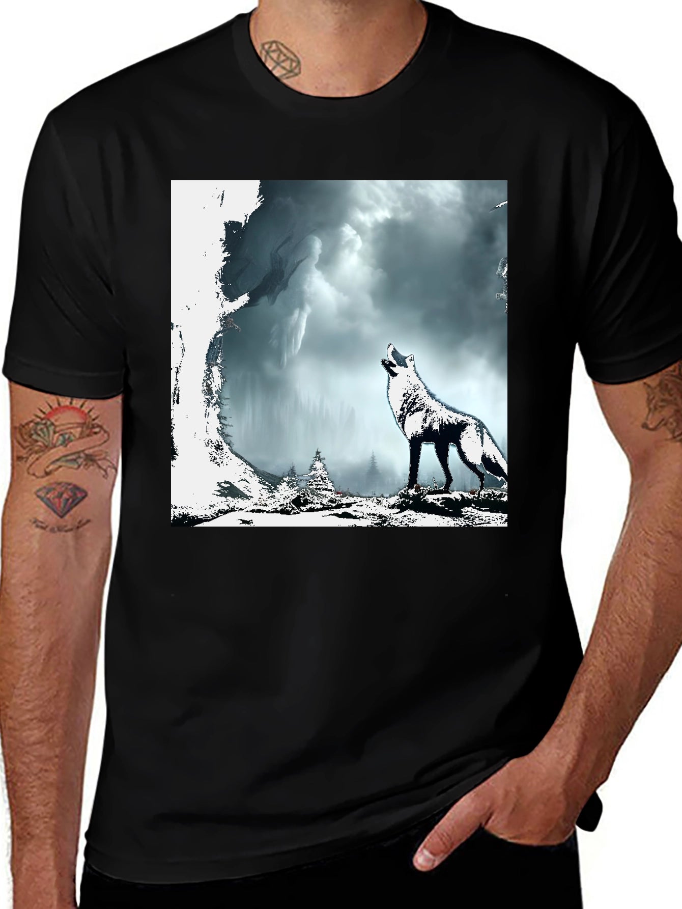 Wolf Howl Graphic Tee - Mens Black T-Shirt