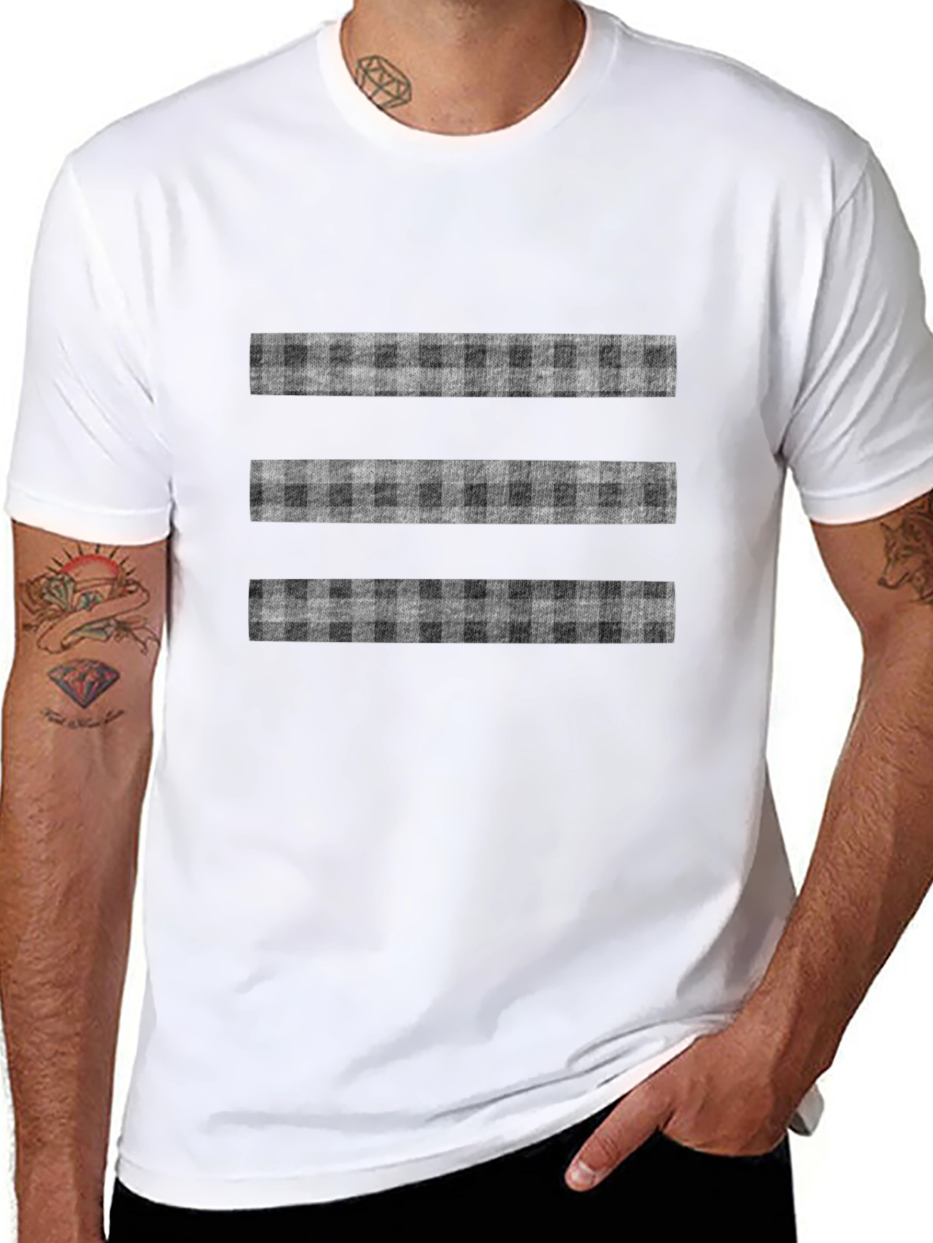 Stylish Black T-Shirt with Plaid Stripe Design