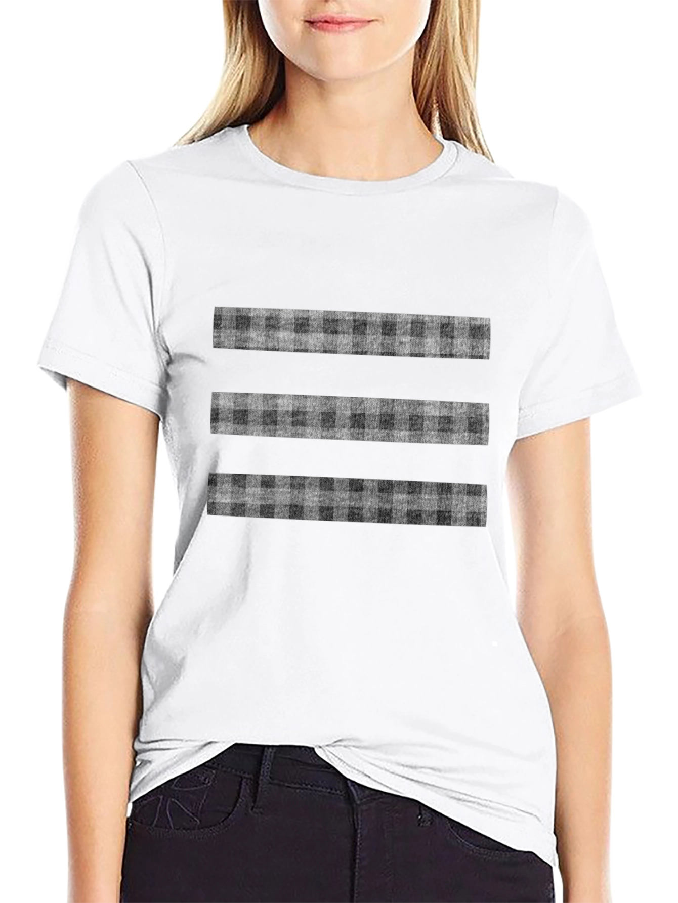 Stylish Black T-Shirt with Plaid Stripe Design