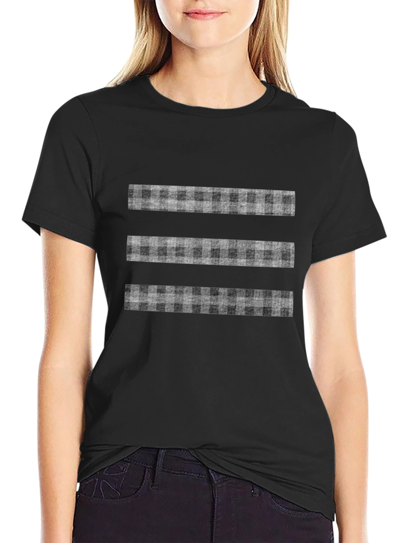 Stylish Black T-Shirt with Plaid Stripe Design