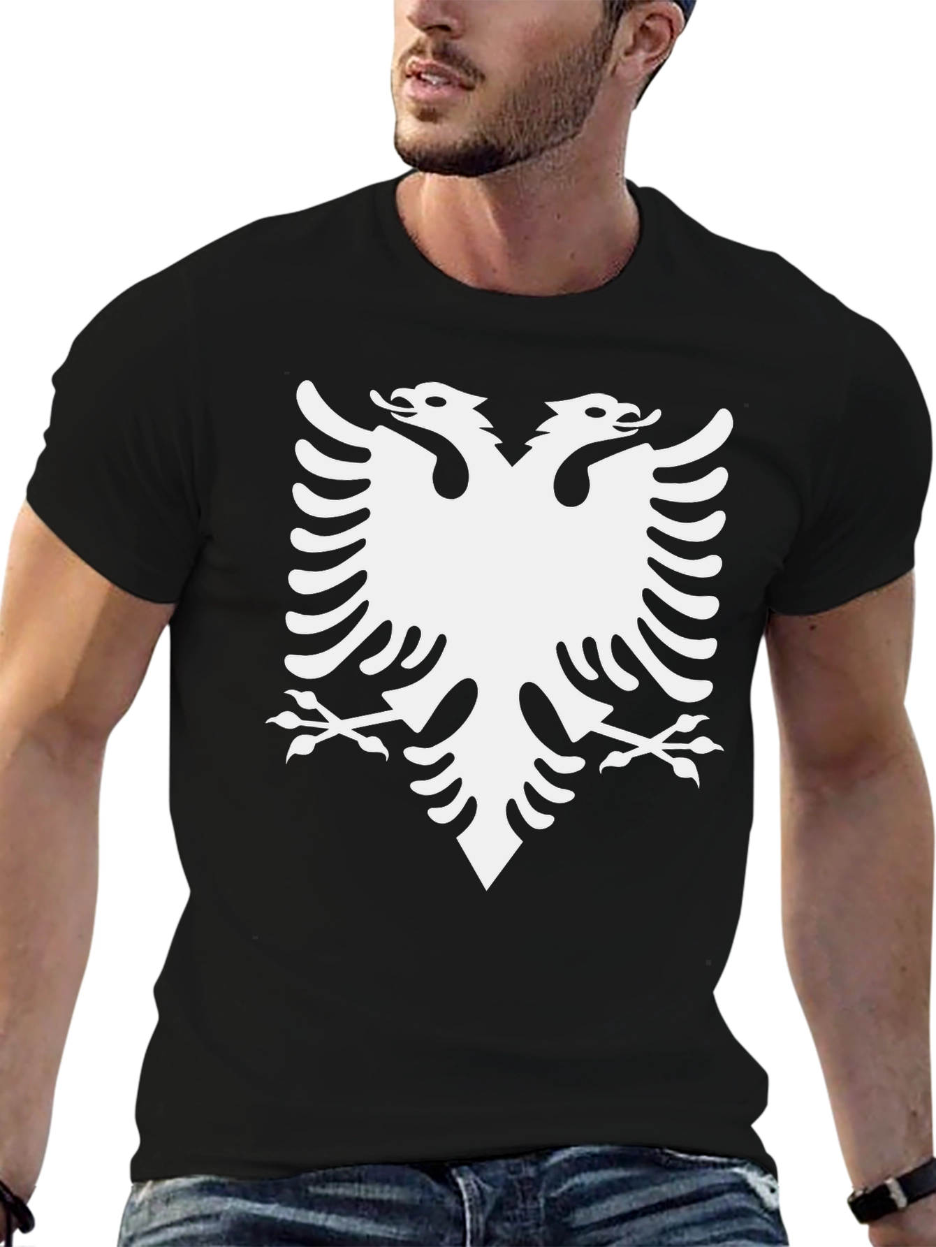 Albanian Eagle Graphic Tee - Black Cotton T-Shirt
