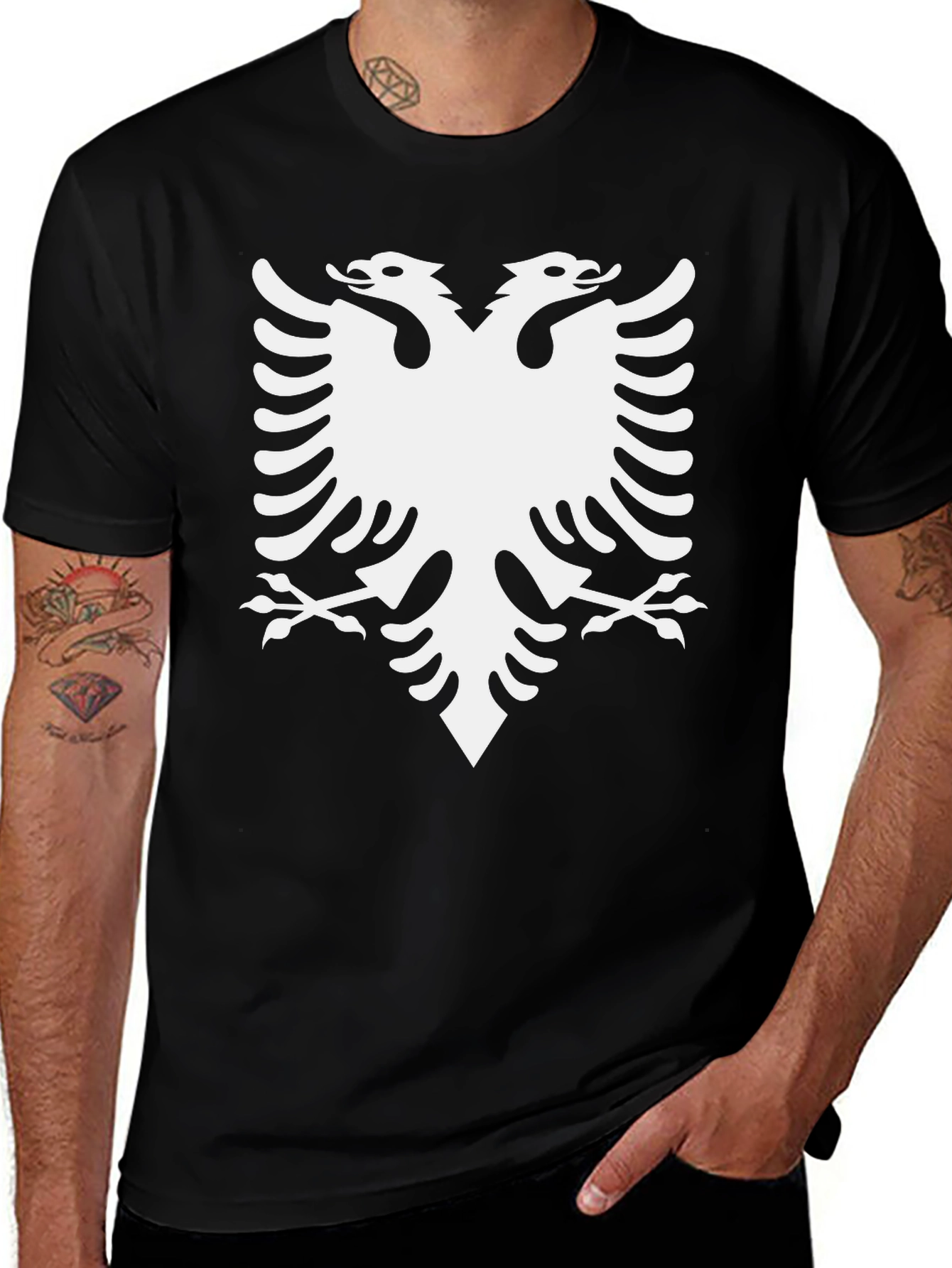 Albanian Eagle Graphic Tee - Black Cotton T-Shirt