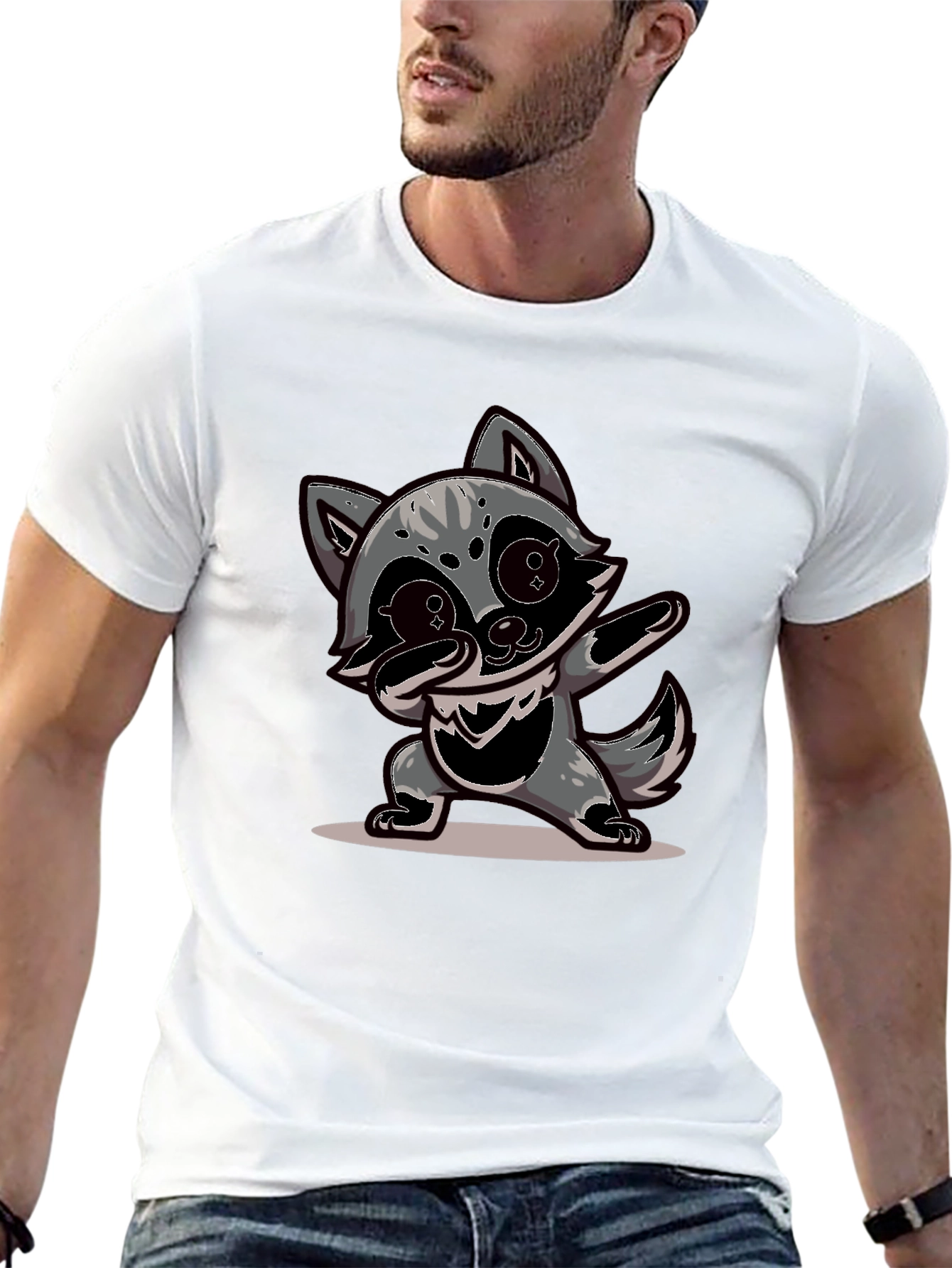 Dabbing Raccoon Graphic Tee - Black Casual Shirt