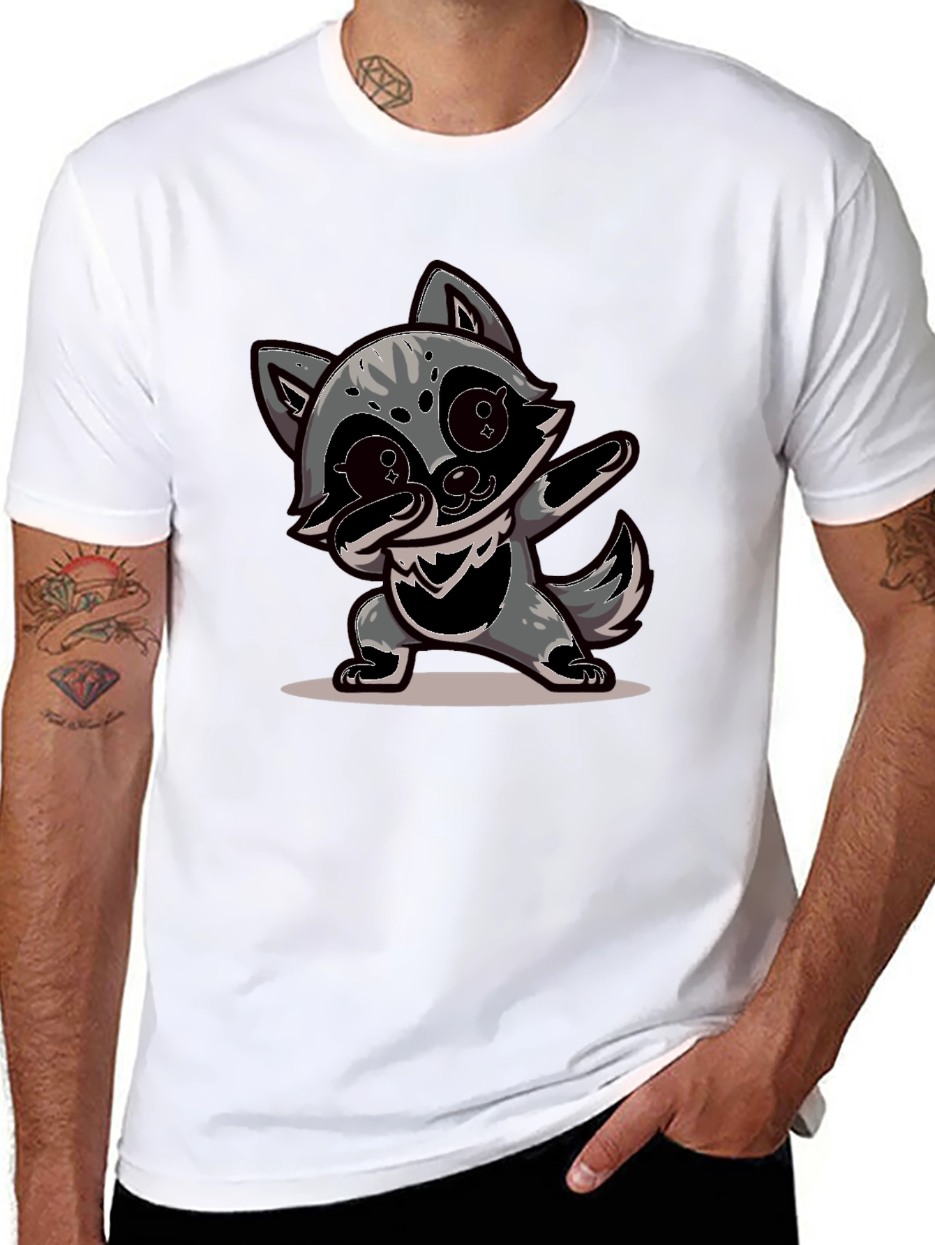 Dabbing Raccoon Graphic Tee - Black Casual Shirt