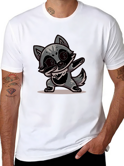 Dabbing Raccoon Graphic Tee - Black Casual Shirt