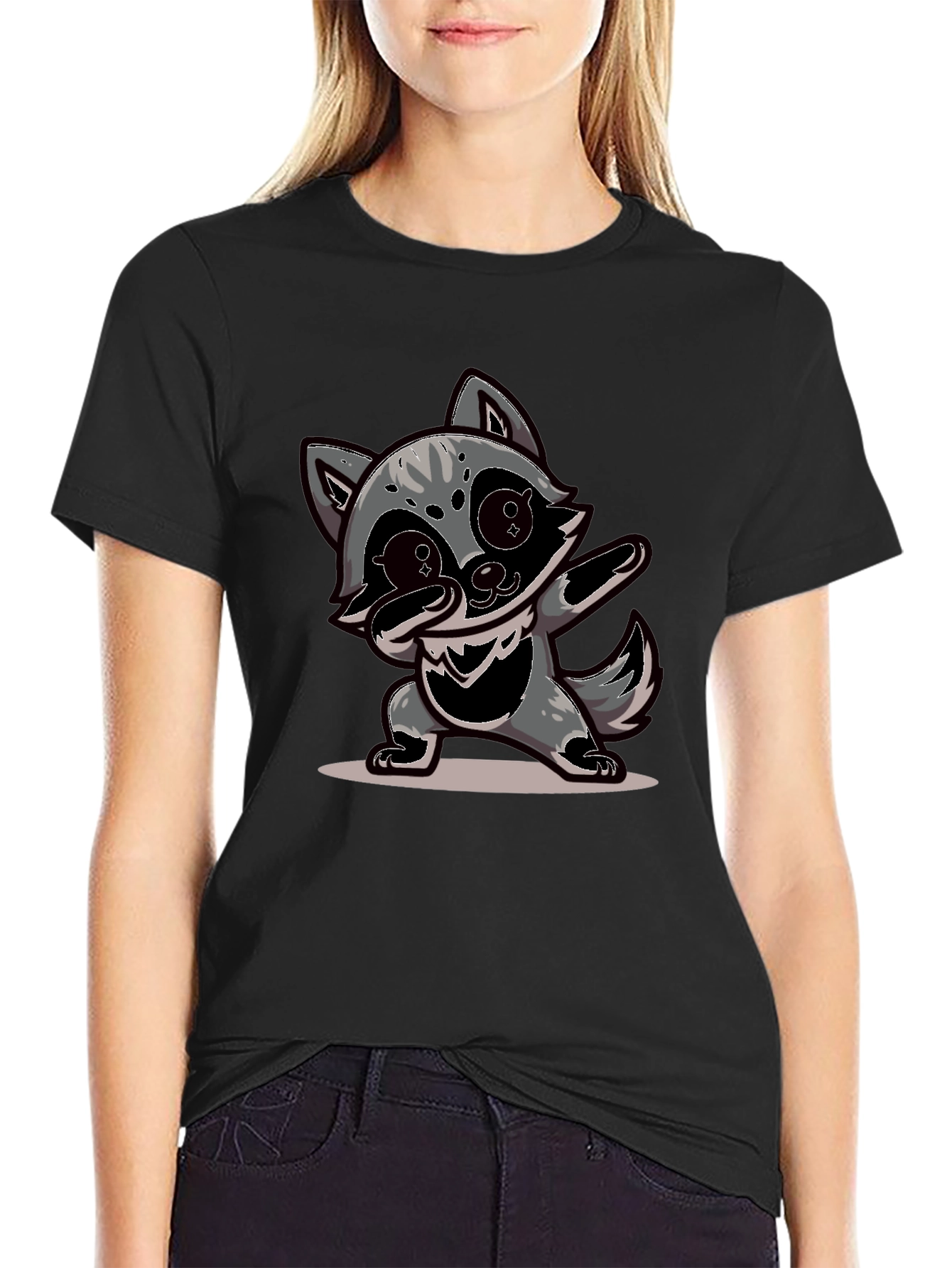 Dabbing Raccoon Graphic Tee - Black Casual Shirt