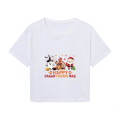 Happy Hallothanksmas Ghost Turkey Santa Fun Crop Top