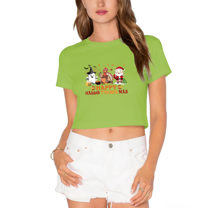 Happy Hallothanksmas Ghost Turkey Santa Fun Crop Top
