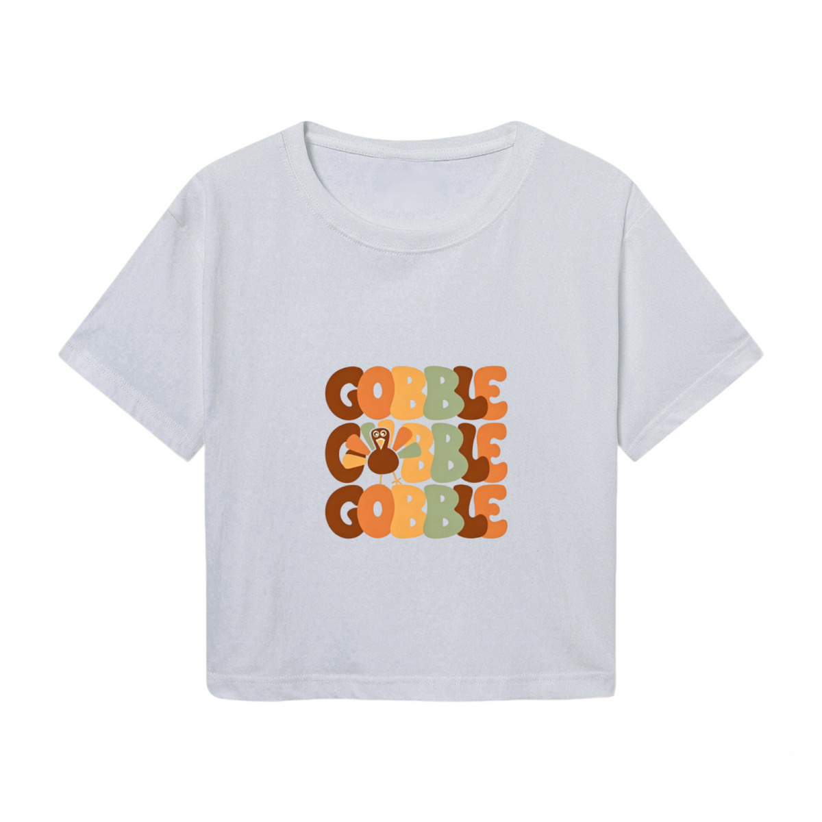 Gobble Gobble Retro Groovy Turkey Thanksgiving Fall Crop Top
