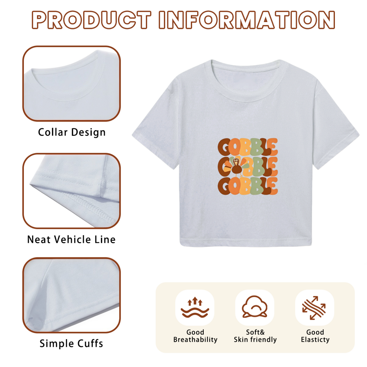 Gobble Gobble Retro Groovy Turkey Thanksgiving Fall Crop Top