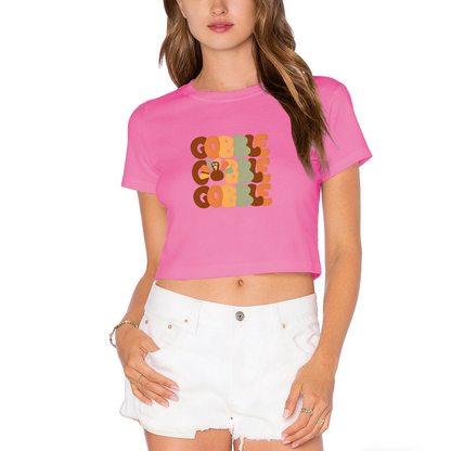 Gobble Gobble Retro Groovy Turkey Thanksgiving Fall Crop Top