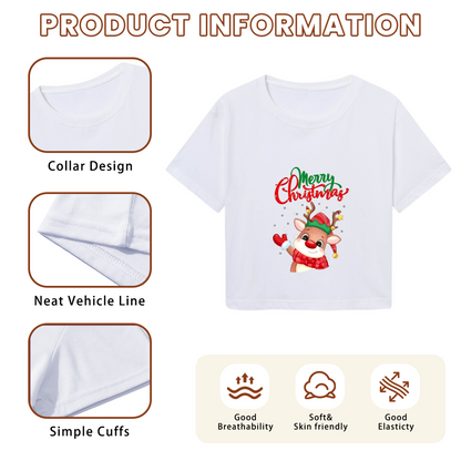 Merry Christmas Cute Rudolph Red Nose Reindeer Festive Crop Top