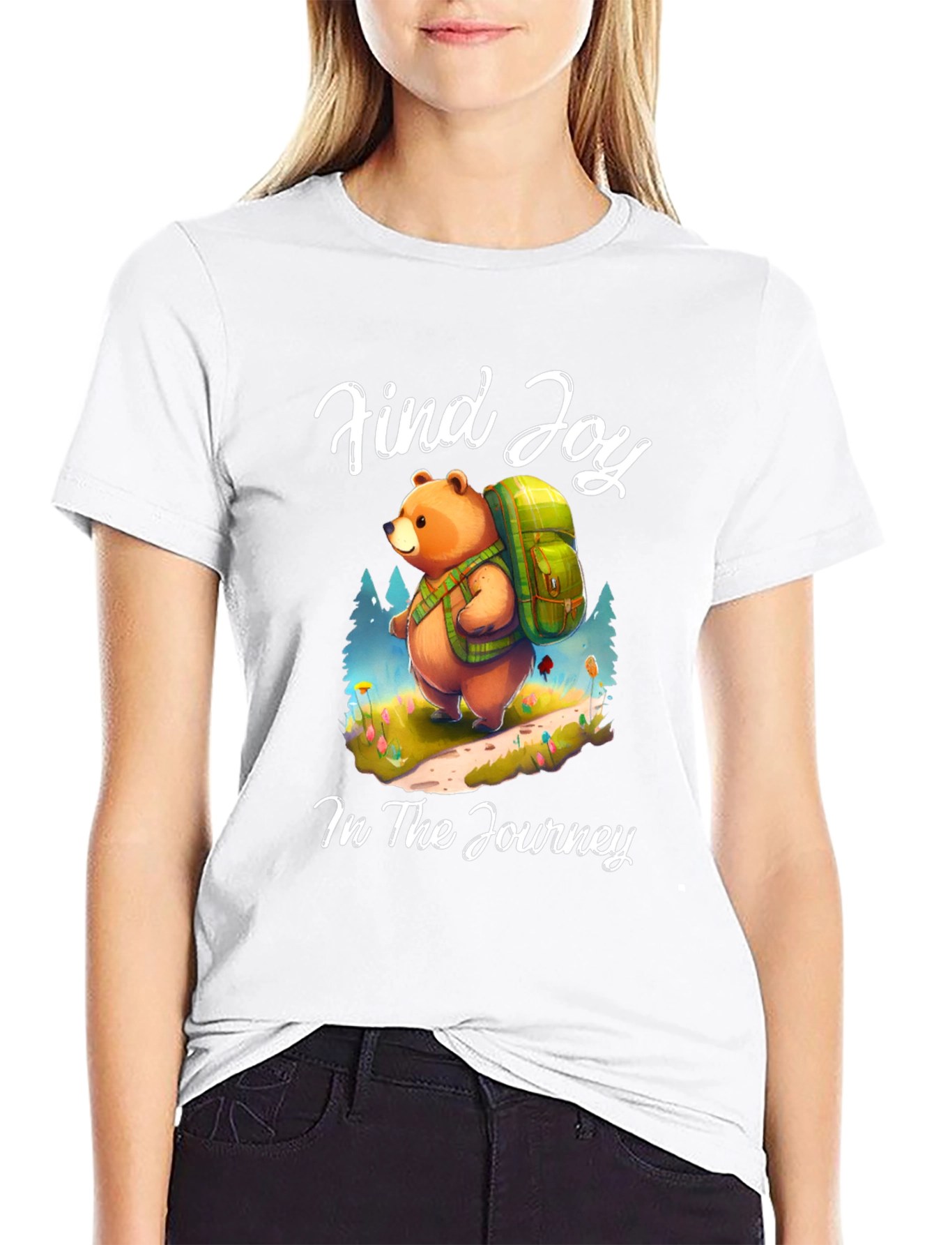 Find Joy Bear Graphic Tee - Hiking Adventure Shirt