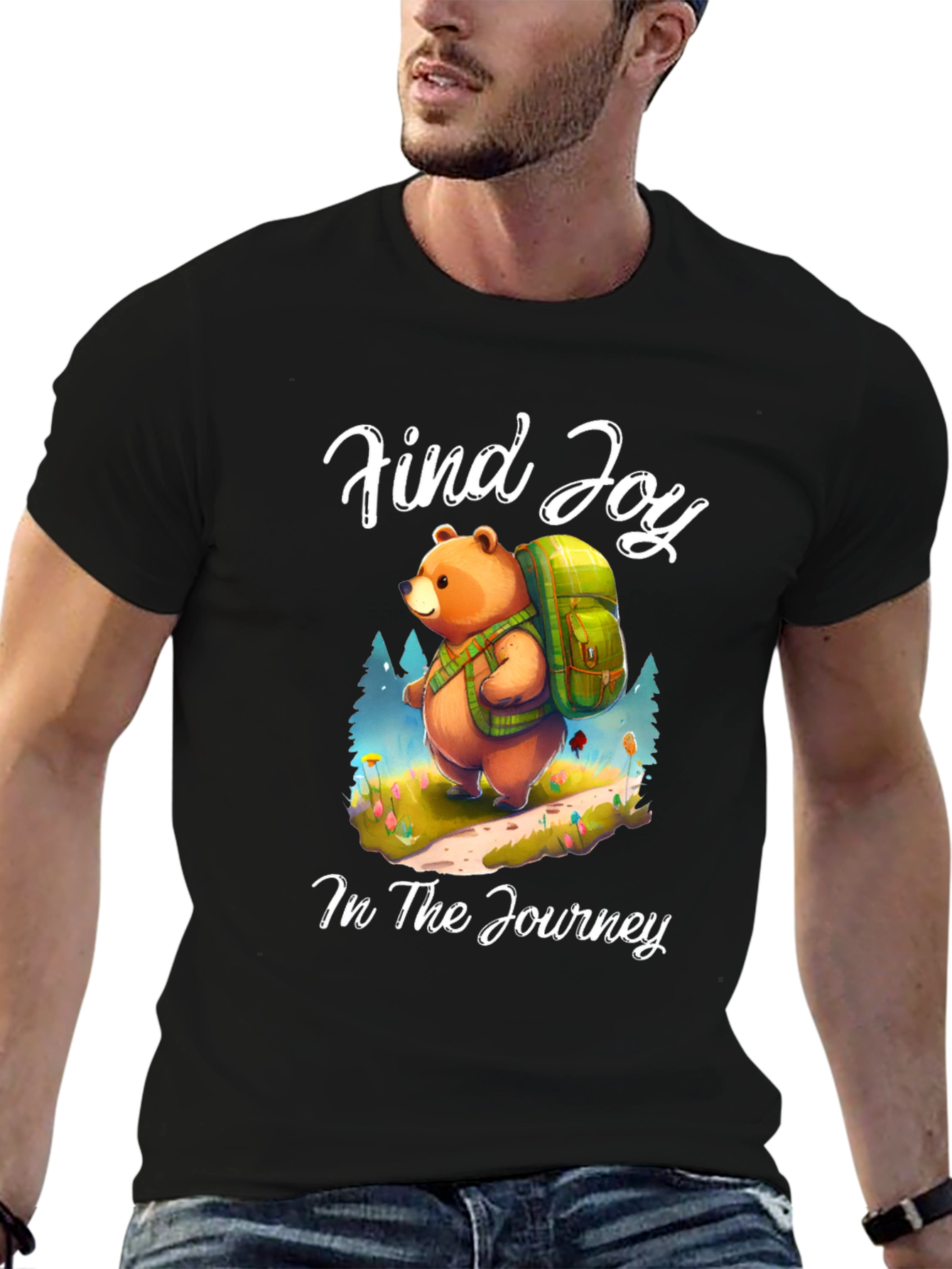 Find Joy Bear Graphic Tee - Hiking Adventure Shirt