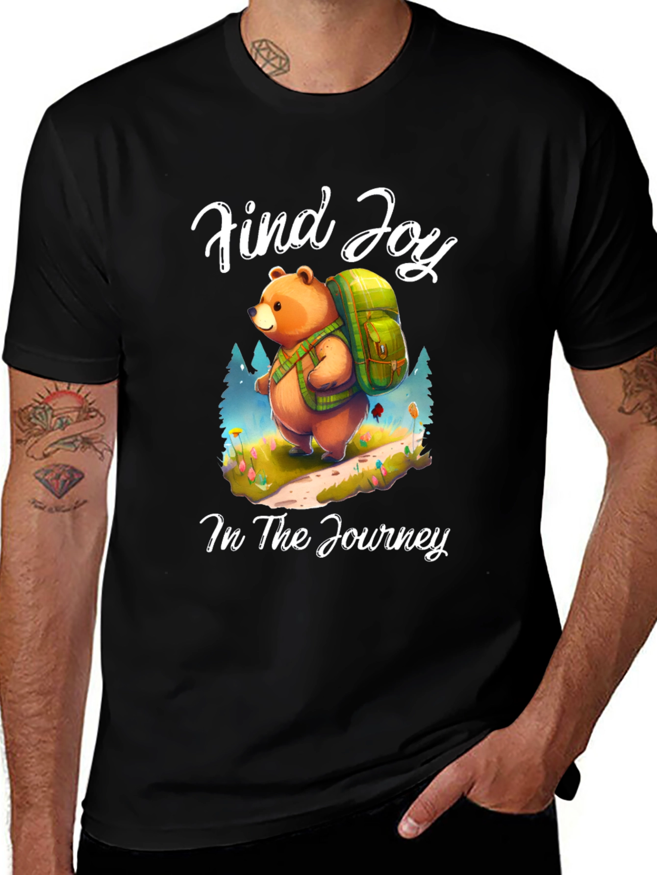 Find Joy Bear Graphic Tee - Hiking Adventure Shirt