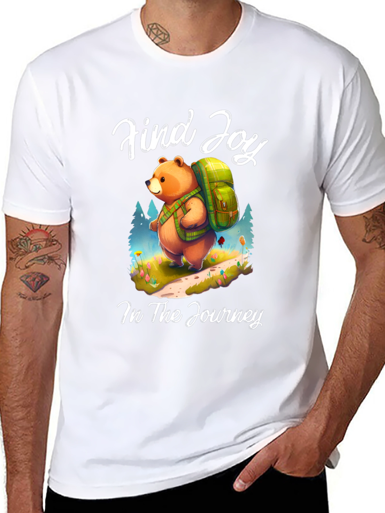 Find Joy Bear Graphic Tee - Hiking Adventure Shirt