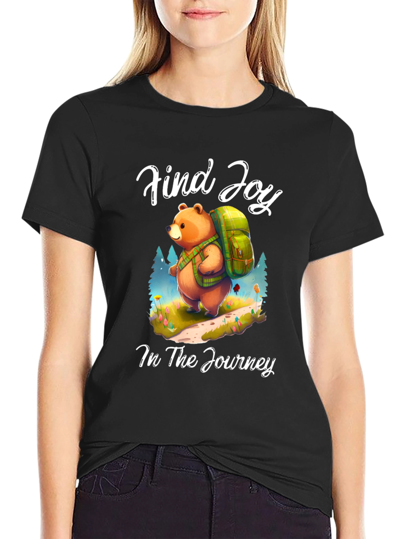 Find Joy Bear Graphic Tee - Hiking Adventure Shirt