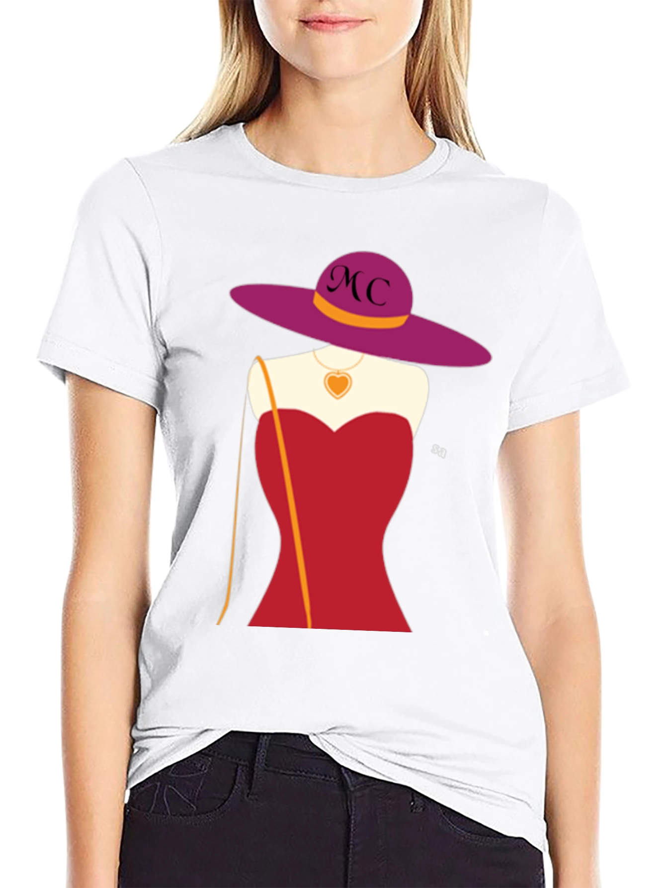 Novelty T-Shirt with Woman in Red Dress