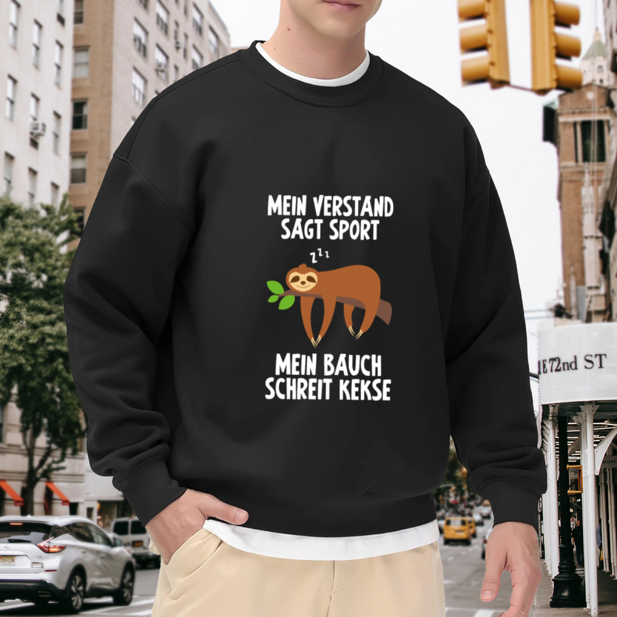 Sloth German Funny Crewneck Sweatshirt - Cute Animal Humor Pullover
