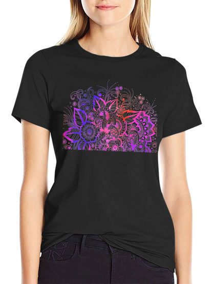 Floral Mandala Graphic Print Black T-Shirt