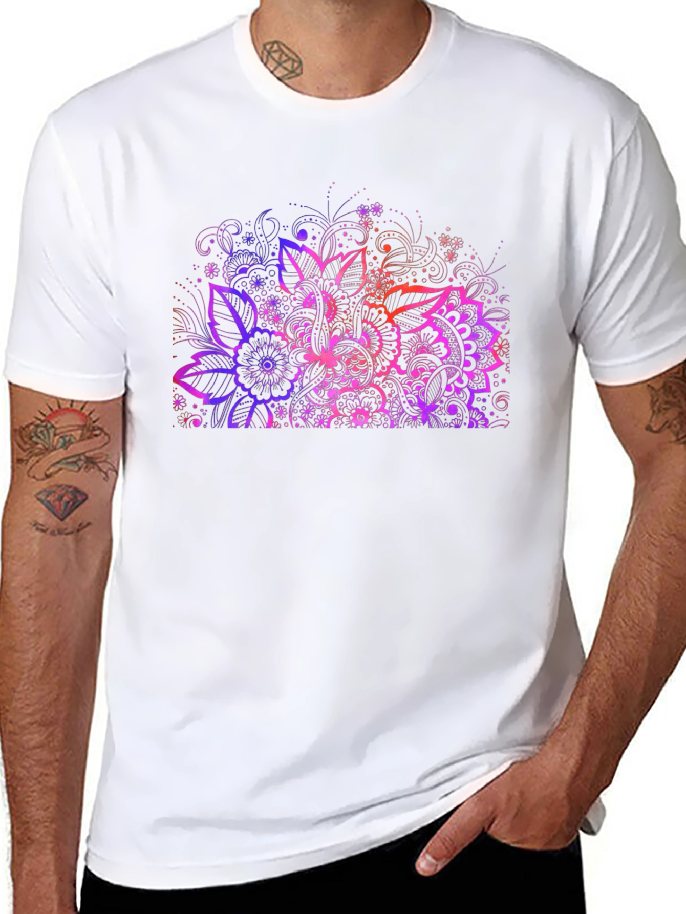 Floral Mandala Graphic Print Black T-Shirt