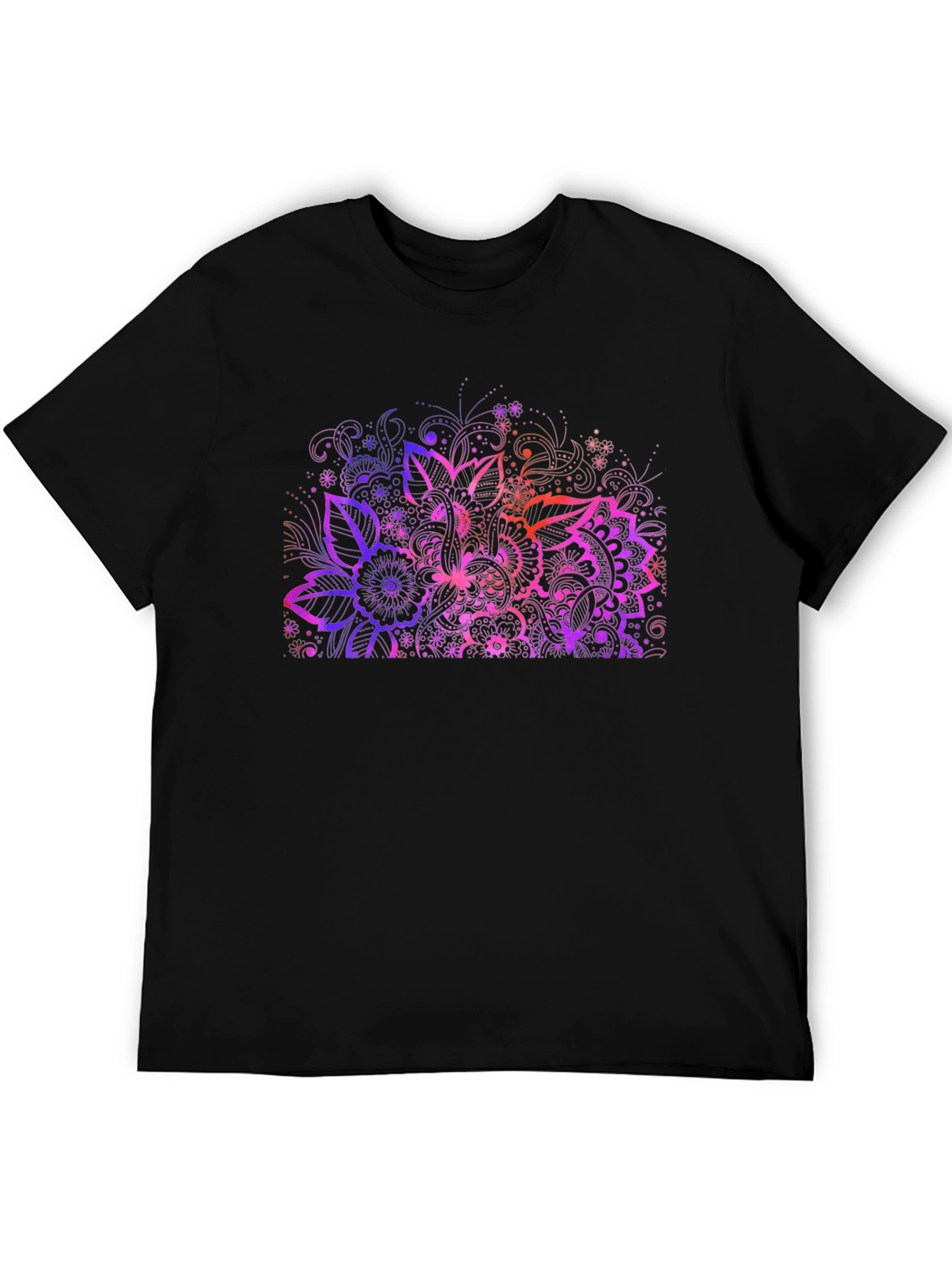 Floral Mandala Graphic Print Black T-Shirt