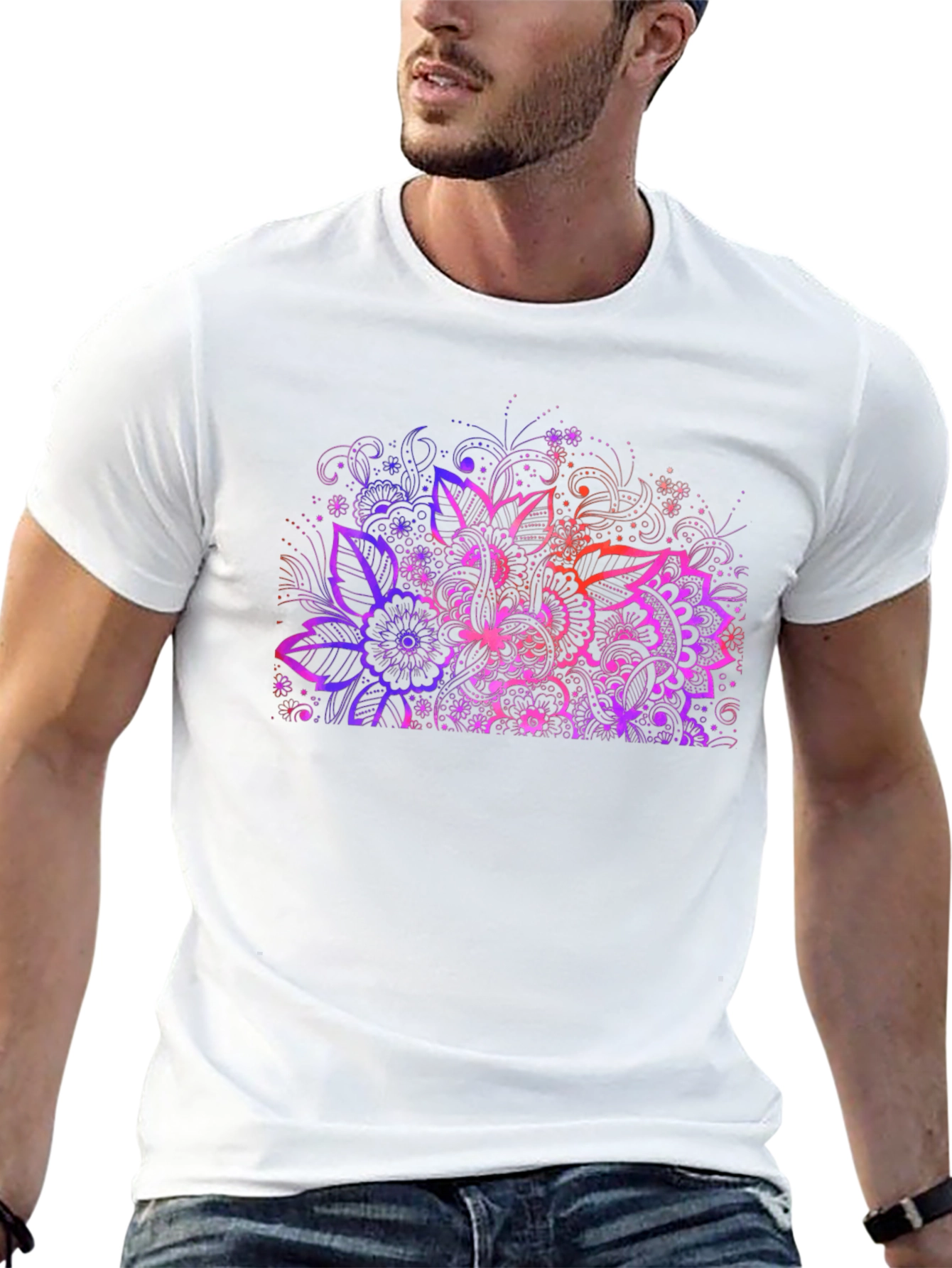Floral Mandala Graphic Print Black T-Shirt