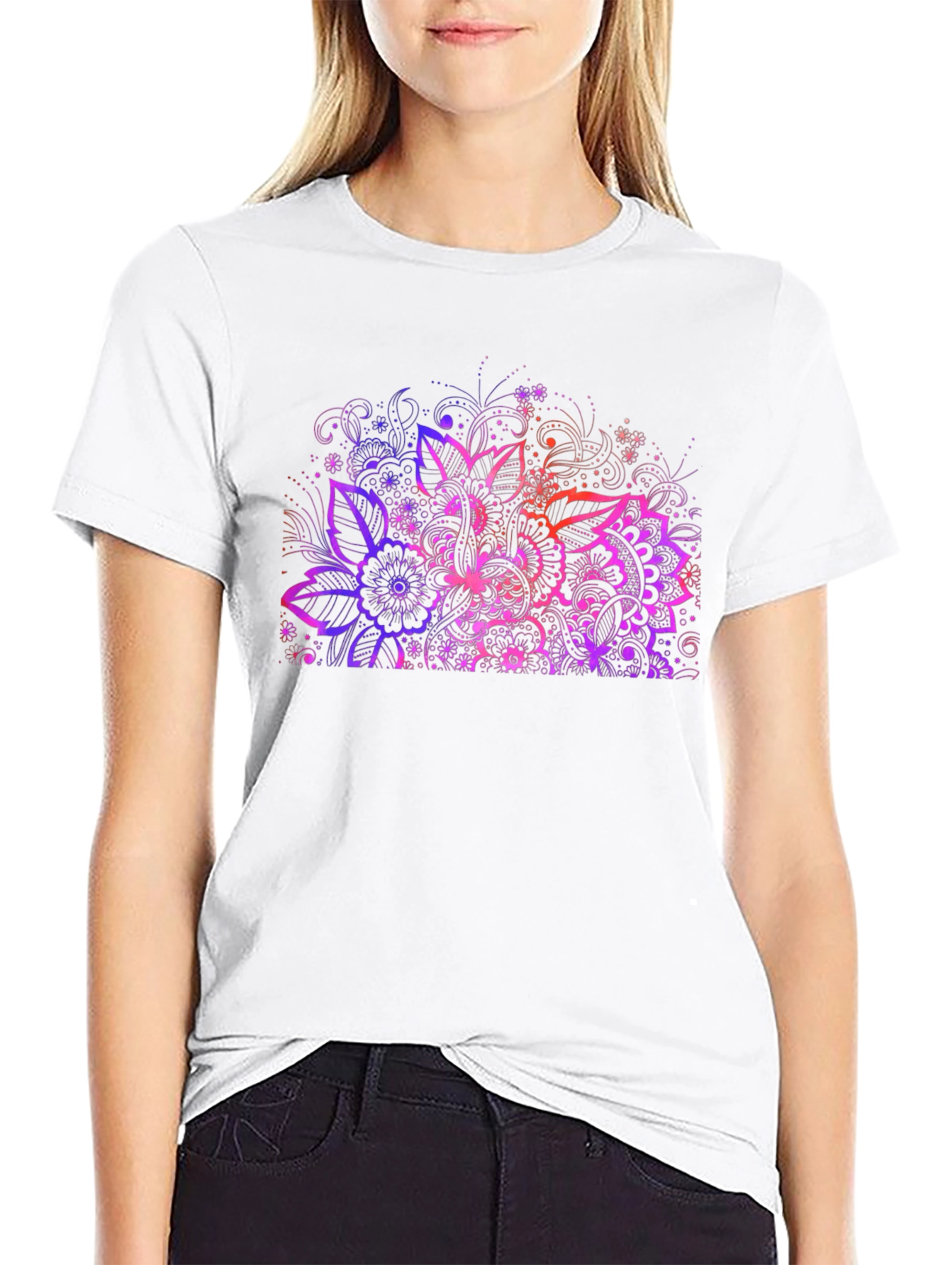 Floral Mandala Graphic Print Black T-Shirt