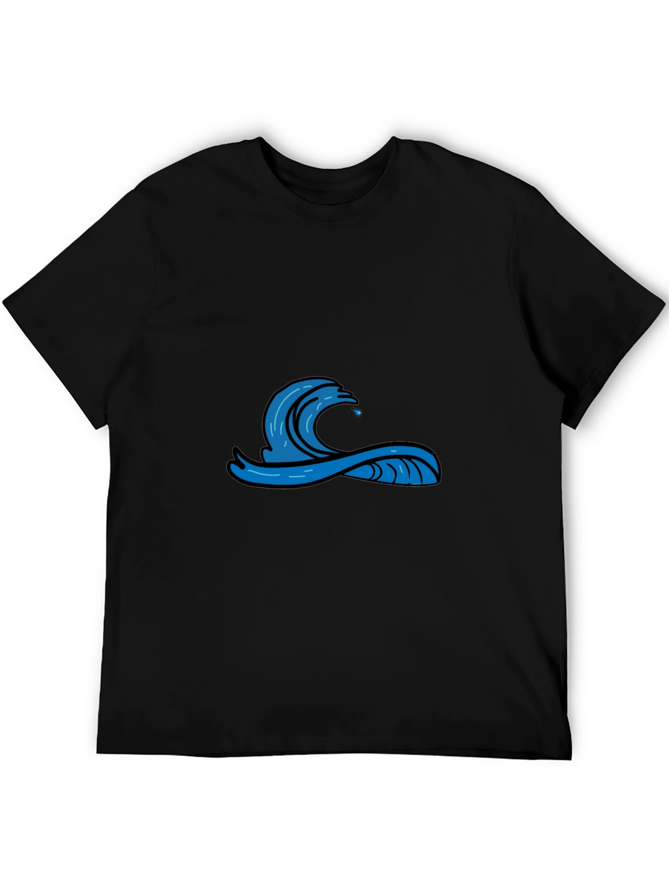Mens Black Graphic Tee - Wave Design