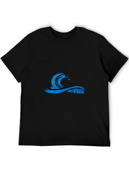 Mens Black Graphic Tee - Wave Design