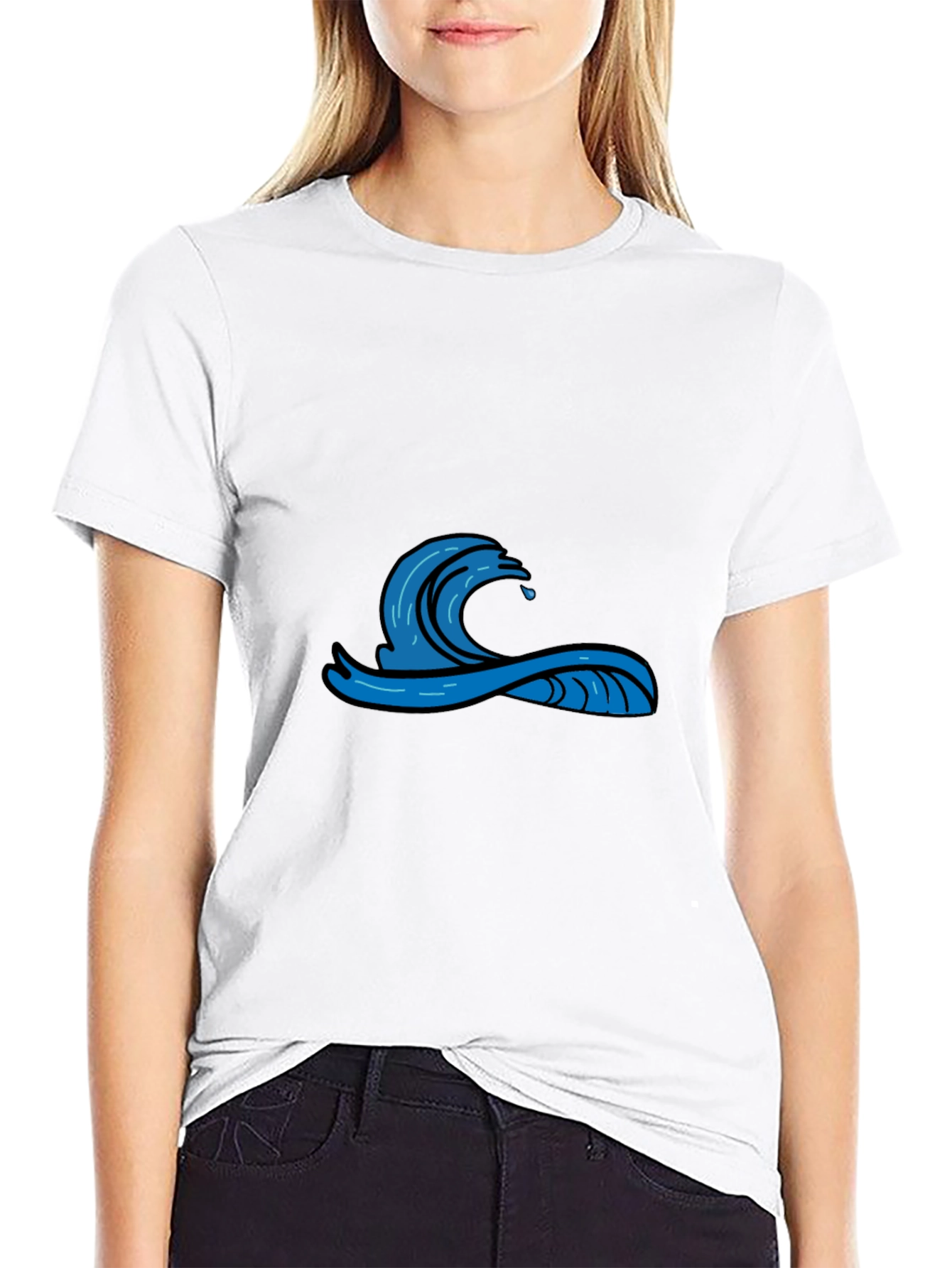 Mens Black Graphic Tee - Wave Design