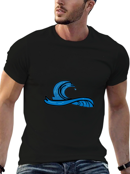 Mens Black Graphic Tee - Wave Design