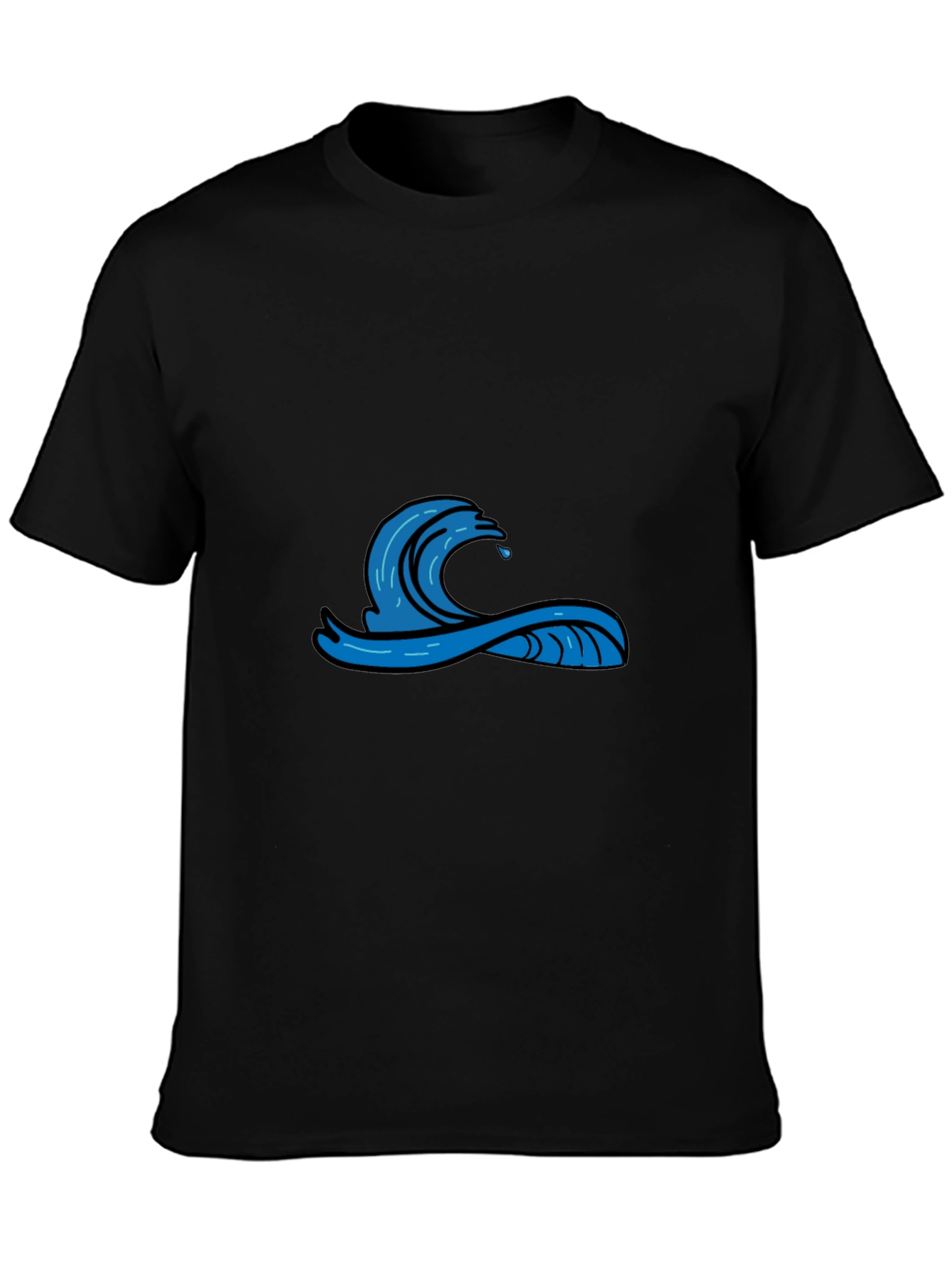 Mens Black Graphic Tee - Wave Design