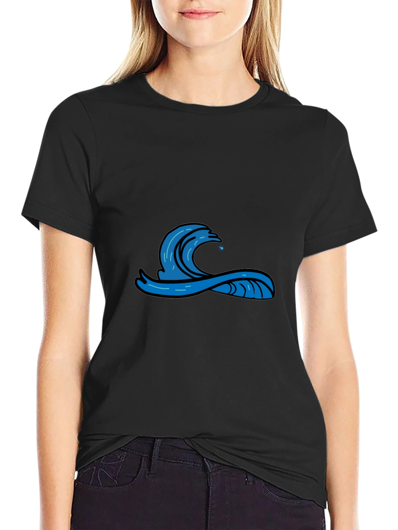 Mens Black Graphic Tee - Wave Design