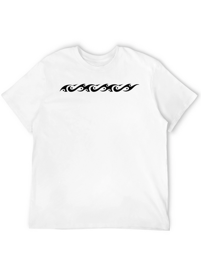 Mens Black Graphic Tee - Tribal Wave Design