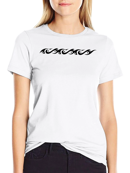 Mens Black Graphic Tee - Tribal Wave Design