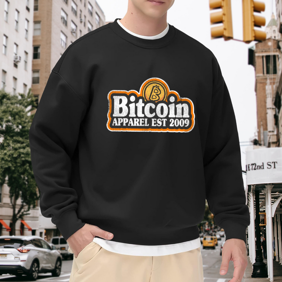 Bitcoin Apparel EST 2009 Crewneck Sweatshirt - Crypto Currency Retro Logo Pullover