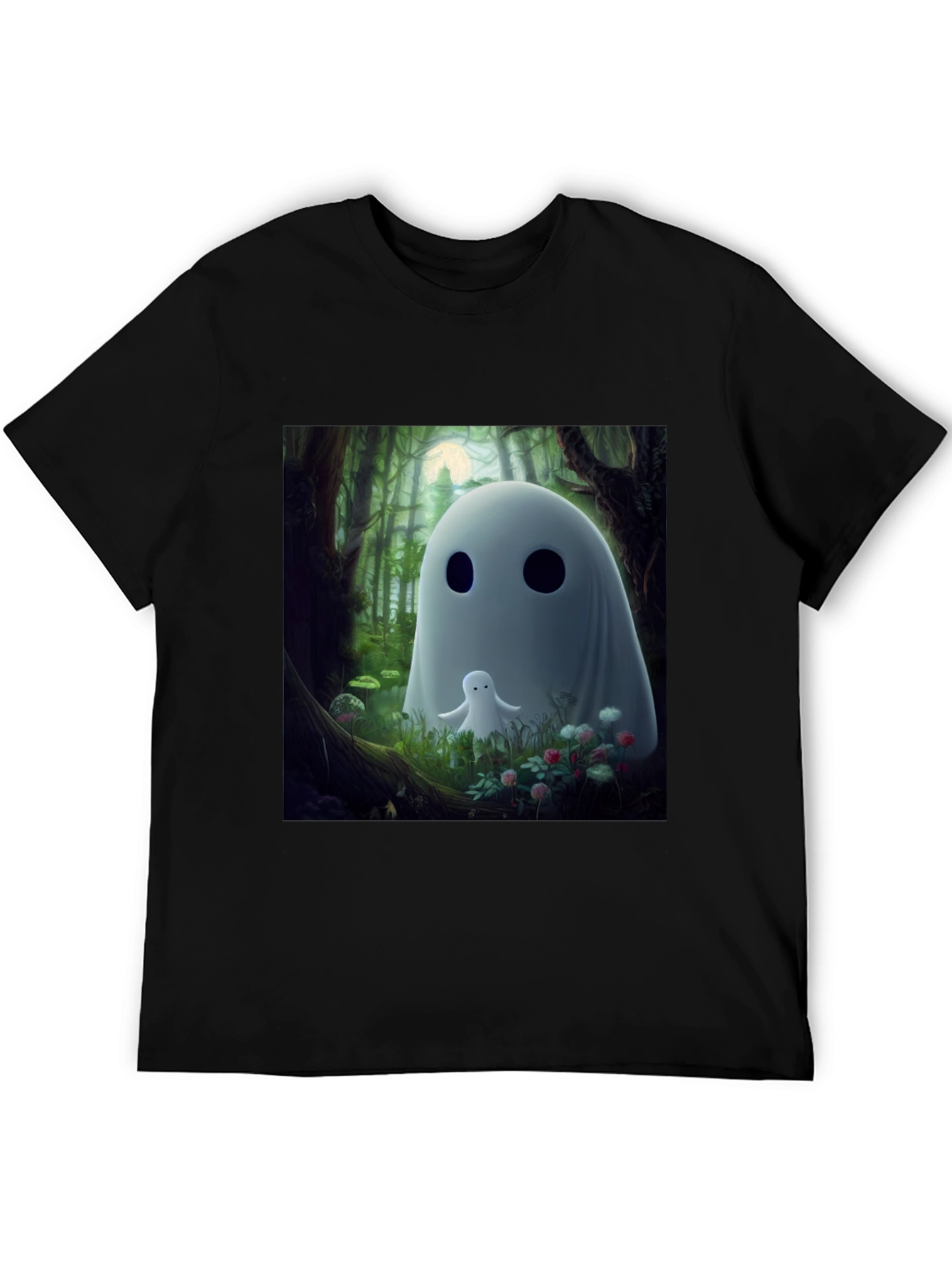 Cute Ghost Graphic Black T-Shirt