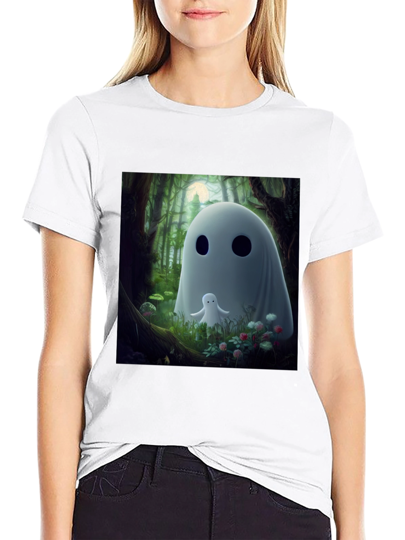 Cute Ghost Graphic Black T-Shirt
