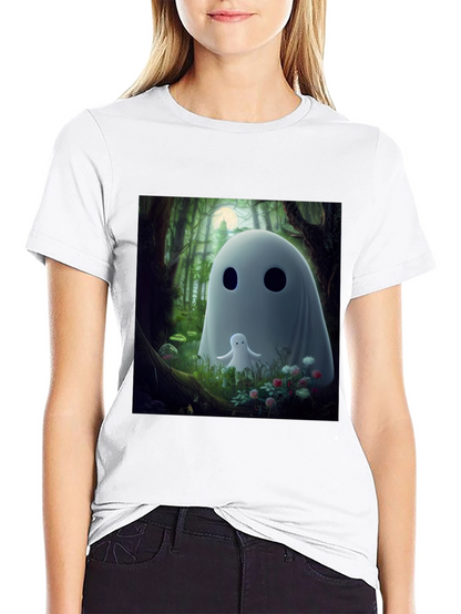 Cute Ghost Graphic Black T-Shirt