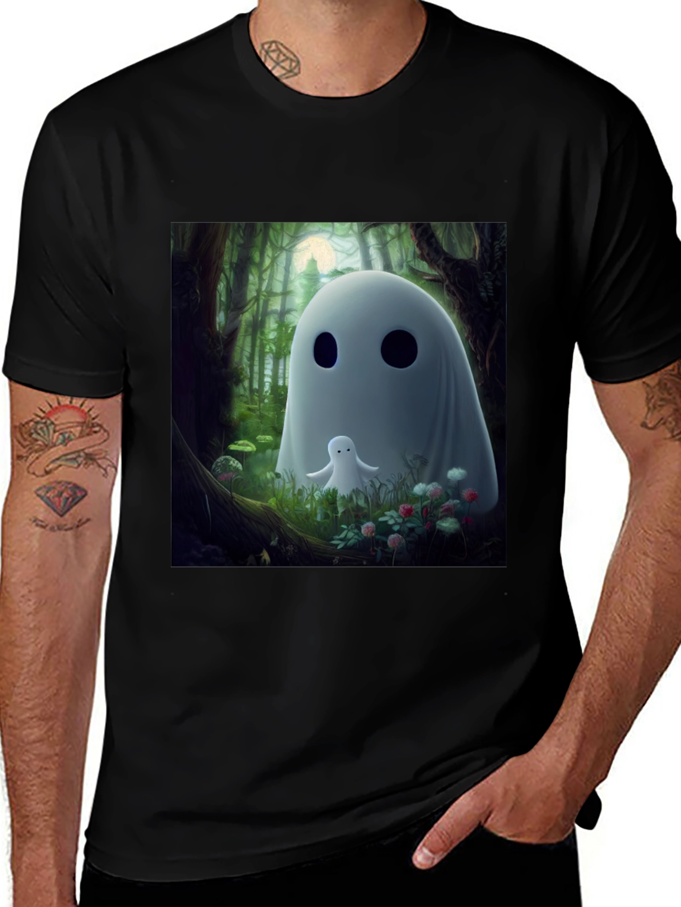 Cute Ghost Graphic Black T-Shirt