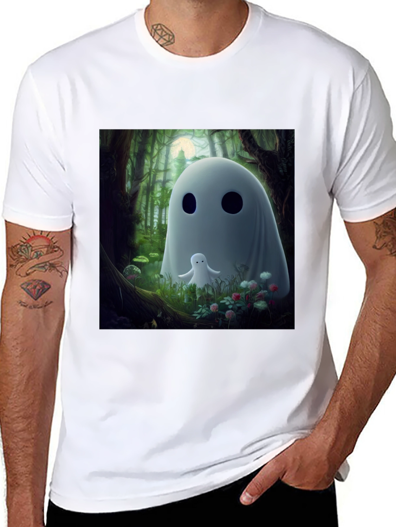 Cute Ghost Graphic Black T-Shirt