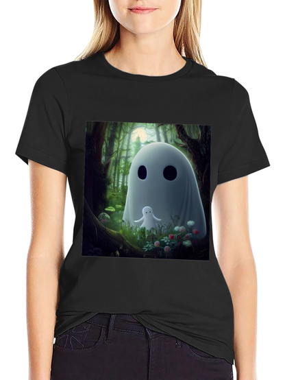 Cute Ghost Graphic Black T-Shirt