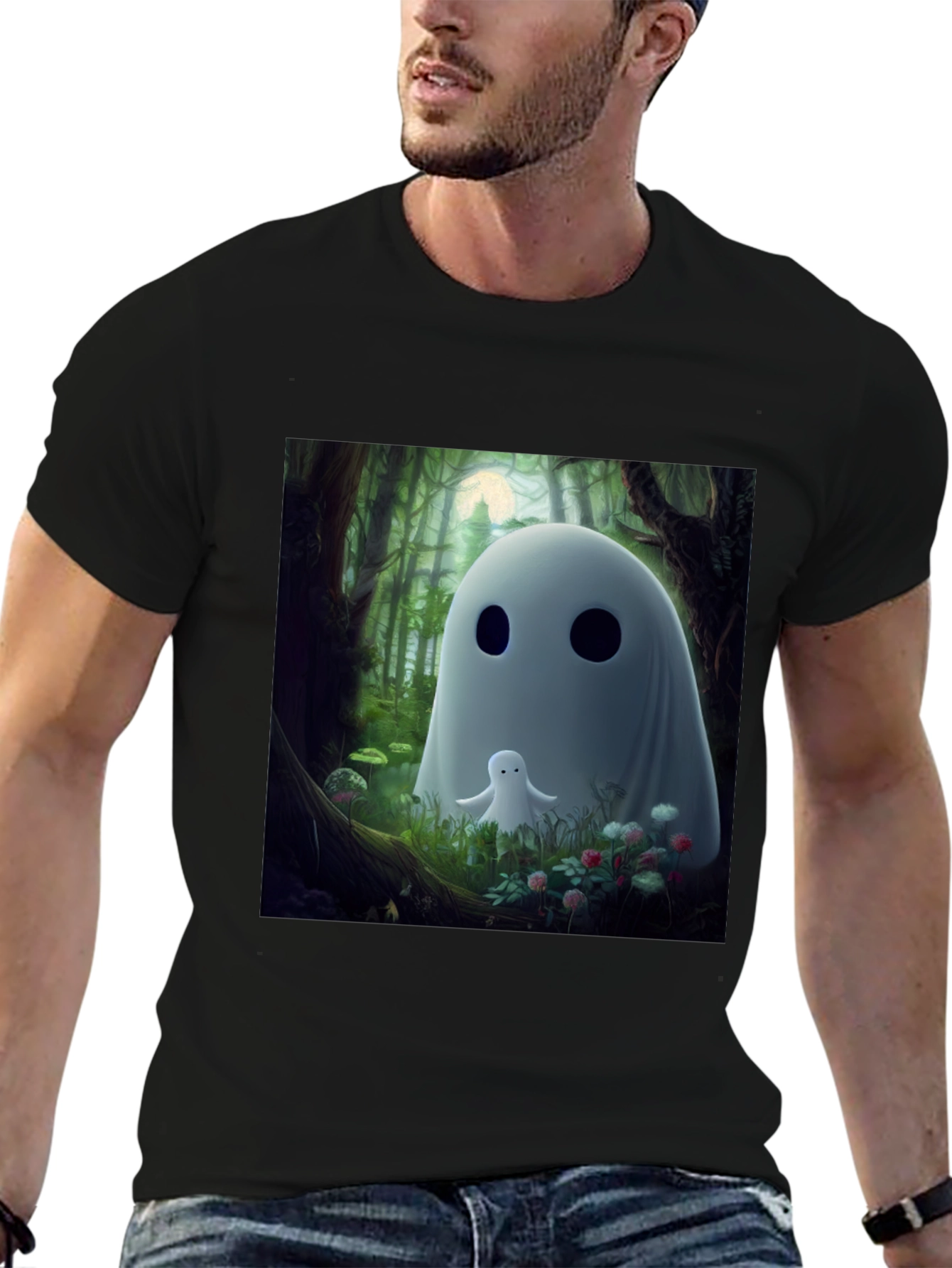 Cute Ghost Graphic Black T-Shirt